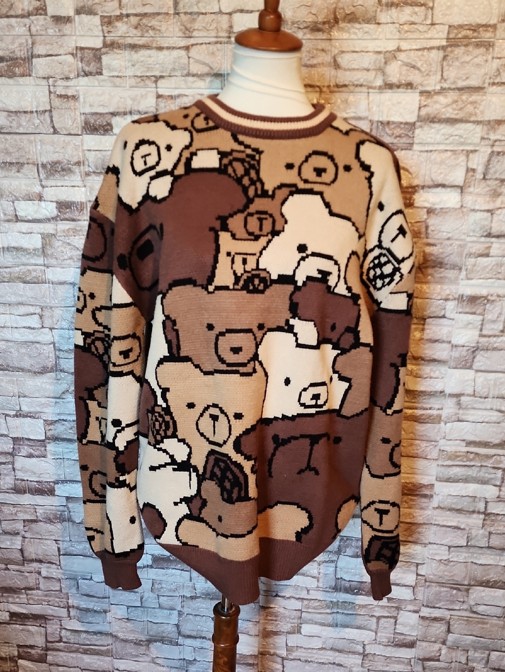 Steady Hands  Brown Bear Pattern Crewneck Sweater Unisex